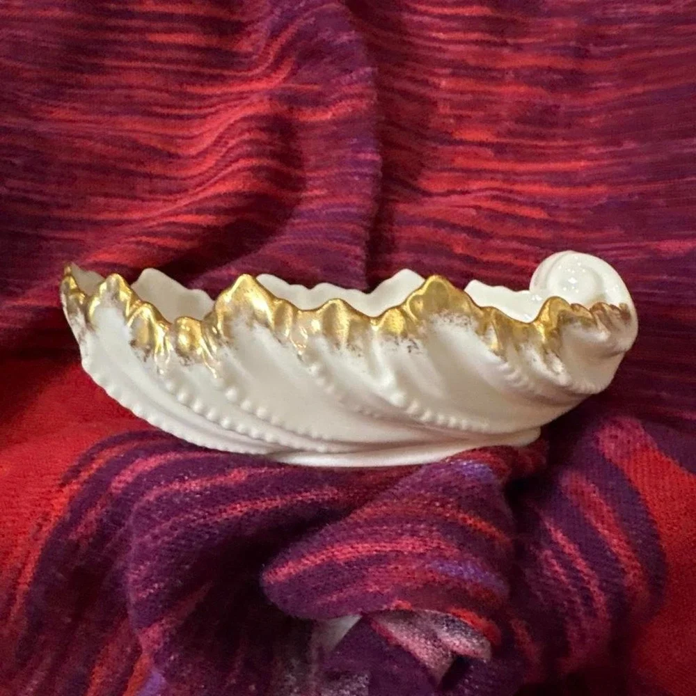Lenox white shell dish with gold trim